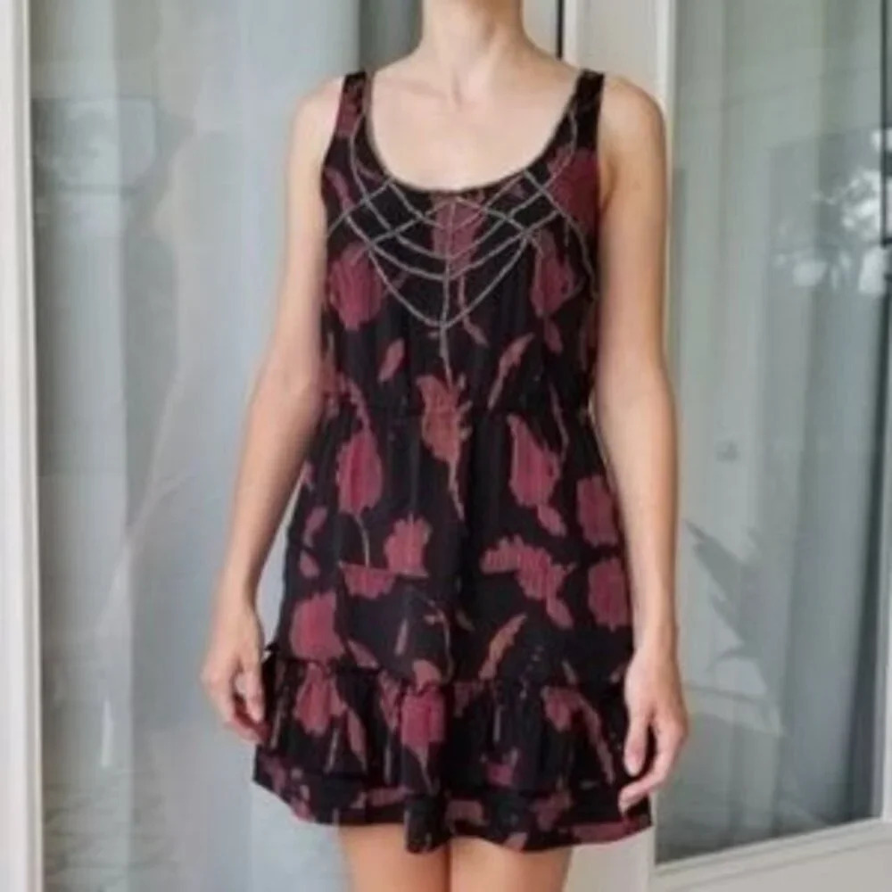 Ecote Anthropologie Embellished Black Dress S